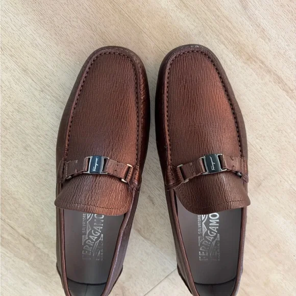 Salvatore Ferragamo Brown Leather Loafers with Moccasin Stitching Moccasin with Gancini ornament - Men | Ferragamo main image 3